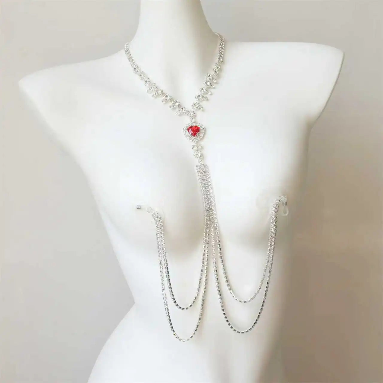 Red Heart Tassel Nipple Chain Necklace