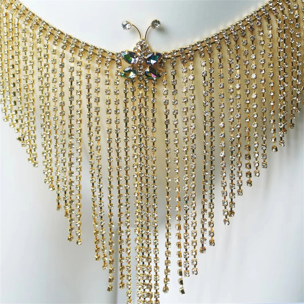 Gold Sparkling Tassel Crystal Waist Chain