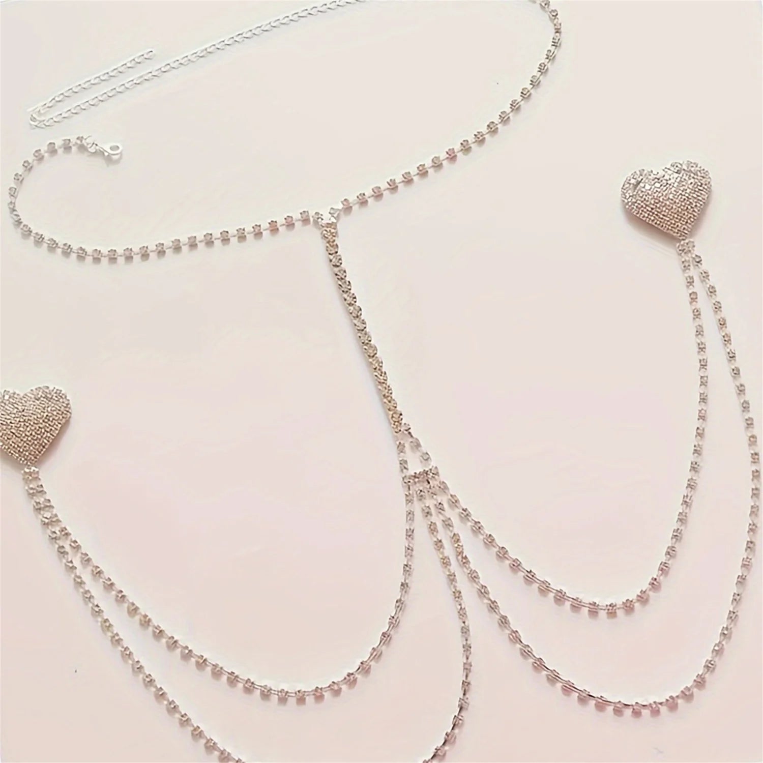 Rhinestone Heart Nipple Chain Bra
