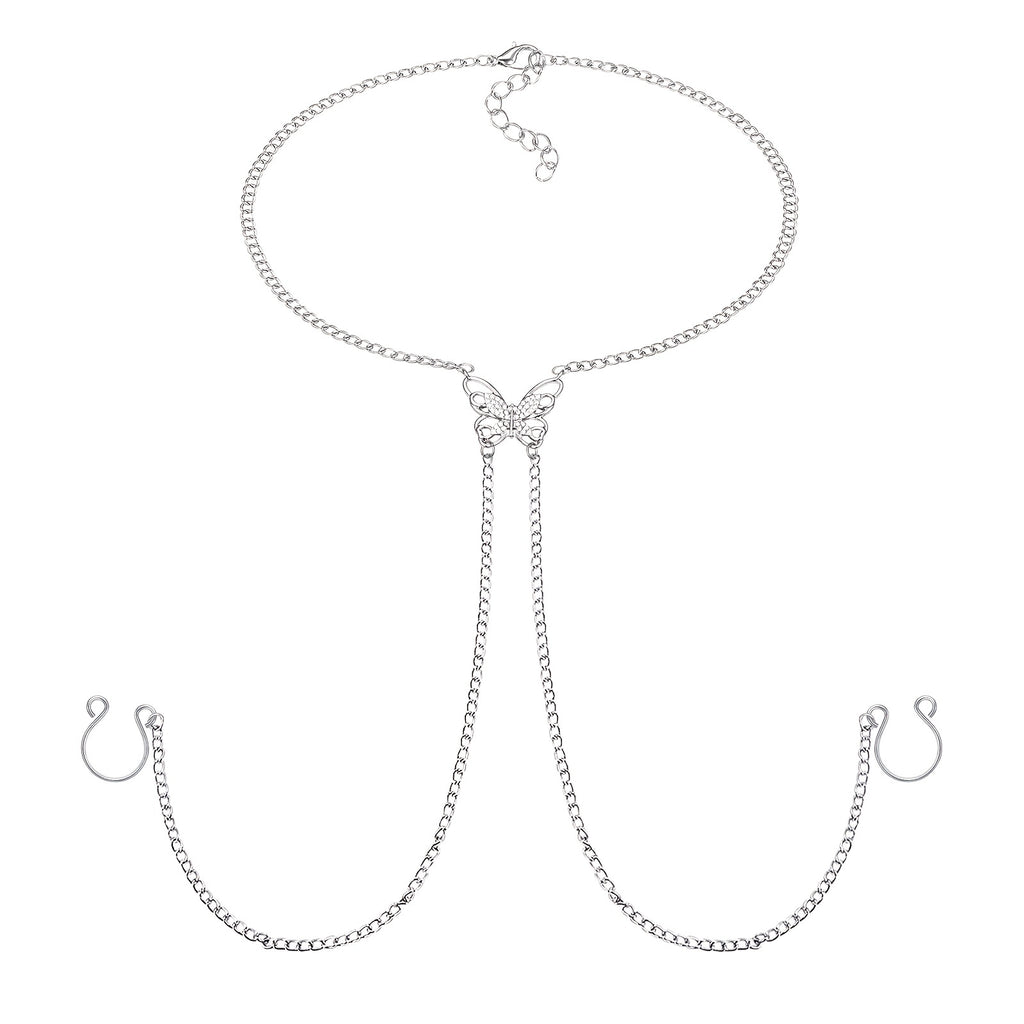 Butterfly Nipple Rings with Chain