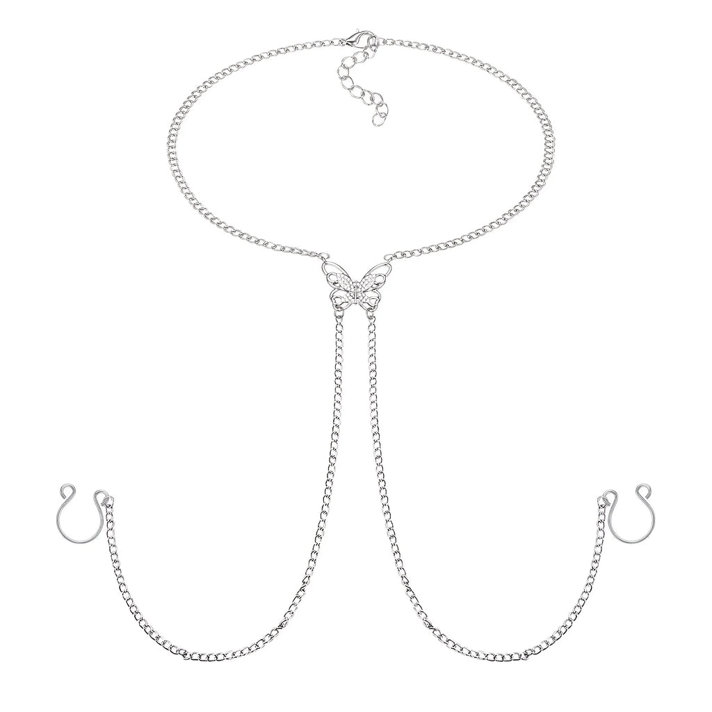 Butterfly Nipple Rings with Chain
