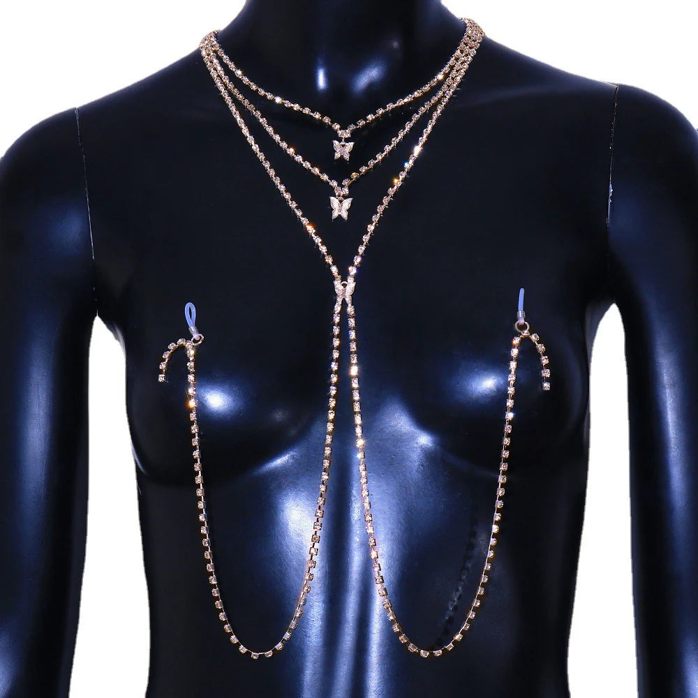 Rhinestone Chest & Waist Harness Body Chain