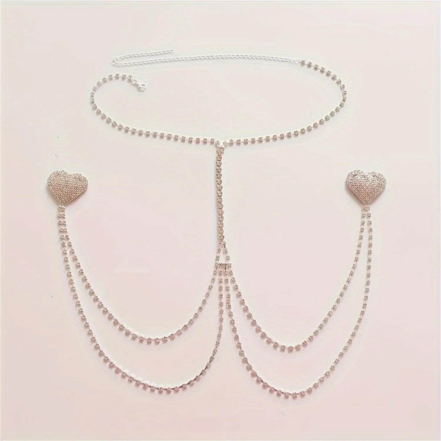 Rhinestone Heart Nipple Chain Bra