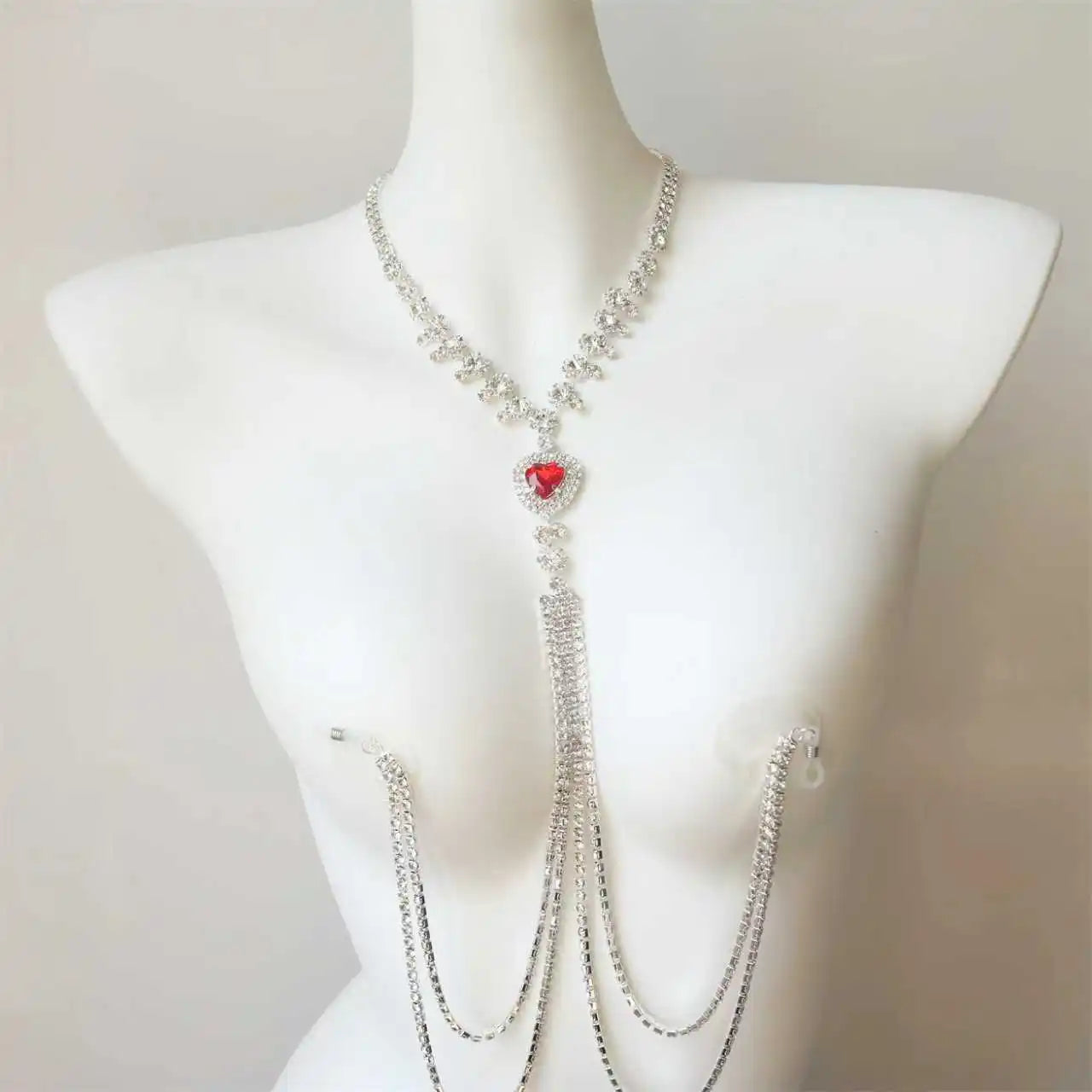 Red Heart Tassel Nipple Chain Necklace