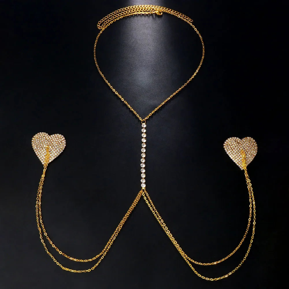 Rhinestone Star Tassel Breast Patch Chain