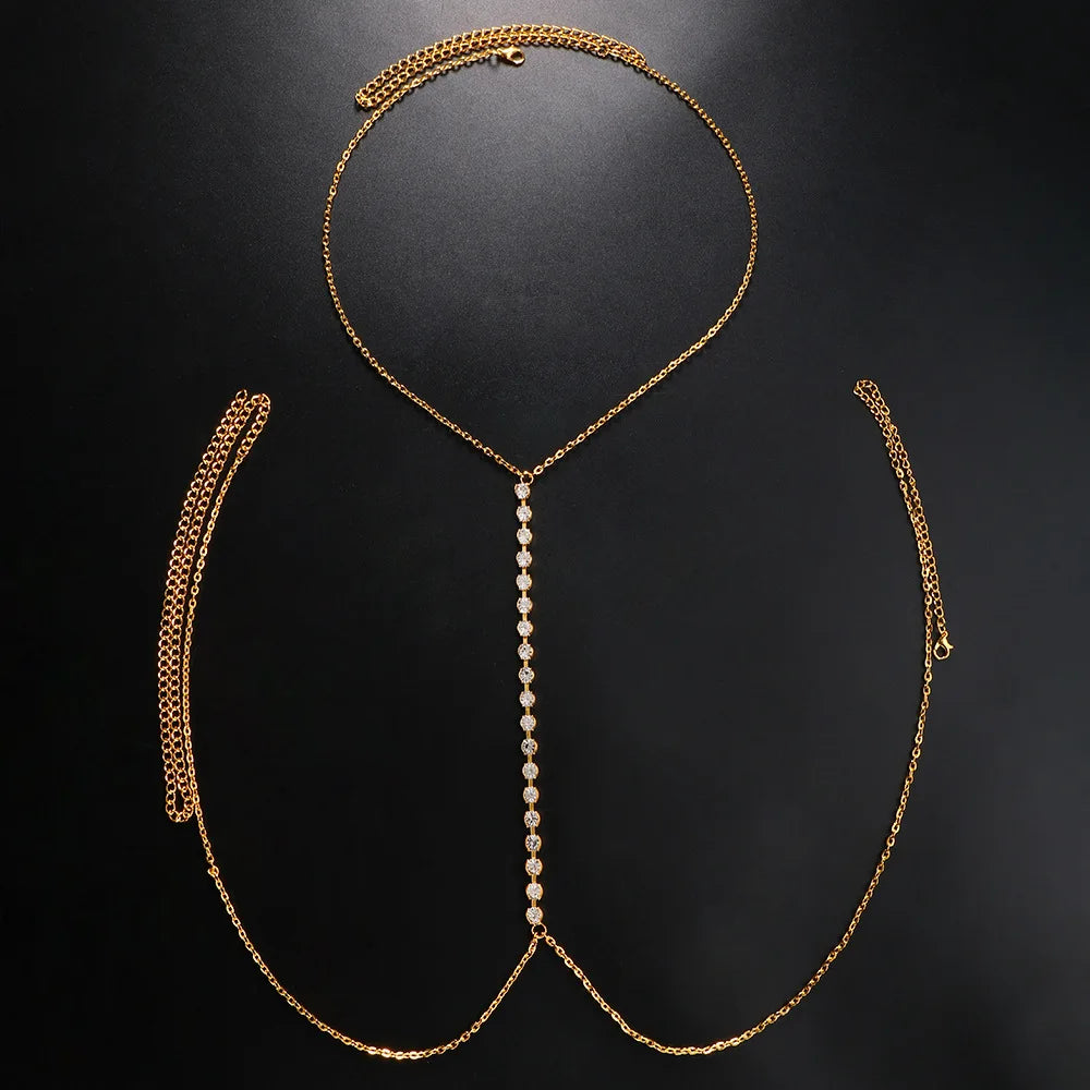 Rhinestone Chest & Waist Harness Body Chain