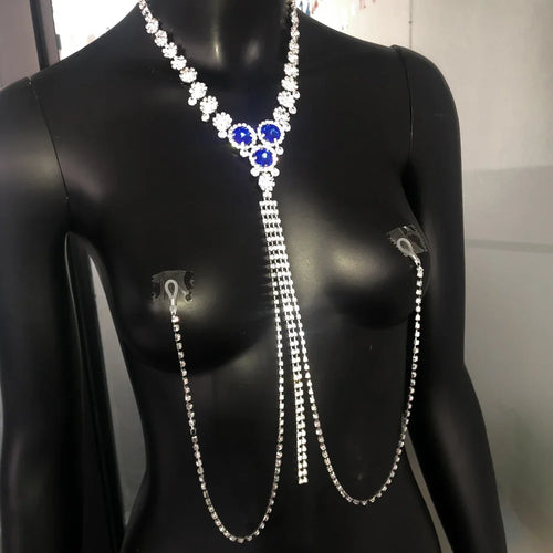 Blue Rhinestone Lingerie Nipple Jewellery