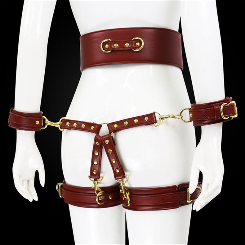 Leather Handcuffs Leg Cuffs With Waist Restraint Belt Toys