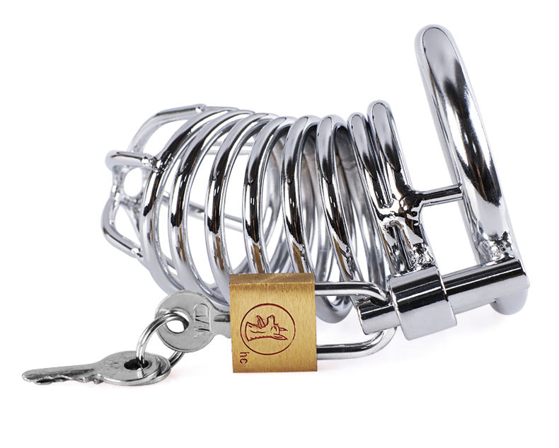 Red Metal Male Chastity Cage with Bird Cage Lock