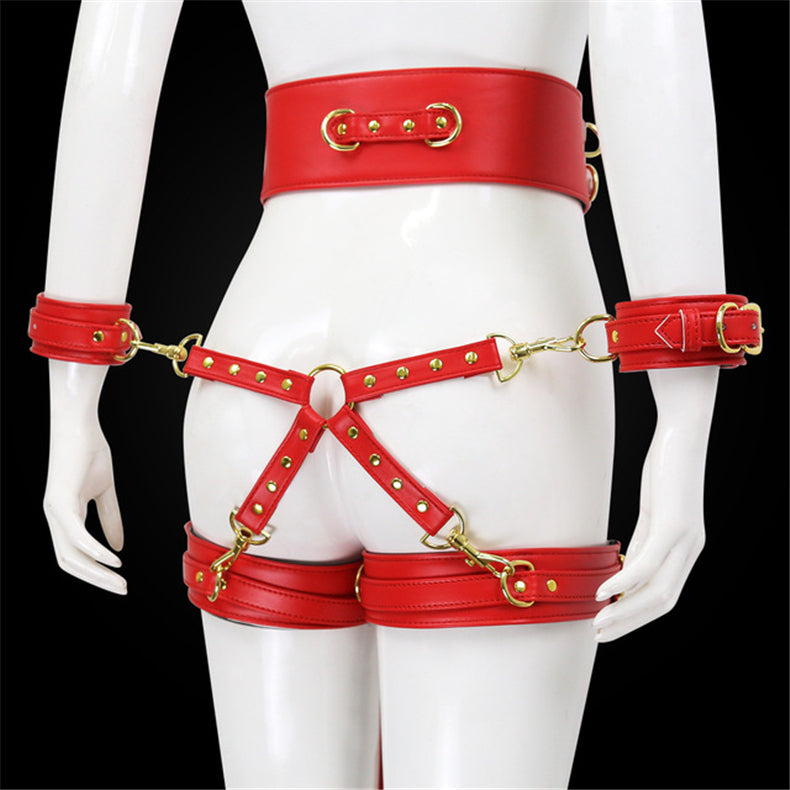 Leather Handcuffs Leg Cuffs With Waist Restraint Belt Toys